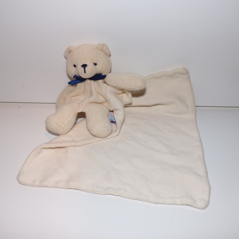 Doudou Ours Blanc Noeud Bleu Mouchoir Sucre D Orge Doudou