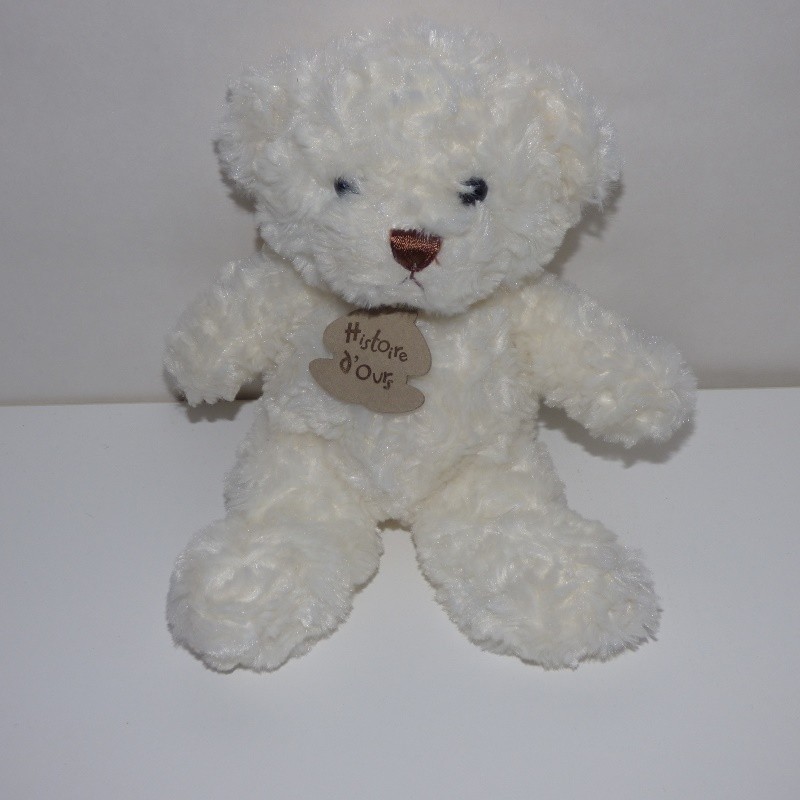 DOUDOU PELUCHE HISTOIRE D'OURS CALINS OURS BLANC NEZ MARRON BILLE 21cm  neuf*